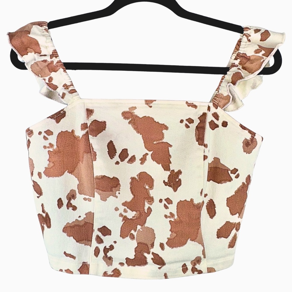 Altard State Cow Print Crop Top Ruffle Strap Medium